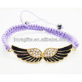 95B0235-1/angel wings pave rhinestone alloy woven bracelet/double-wings alloy purple wire woven bracelet